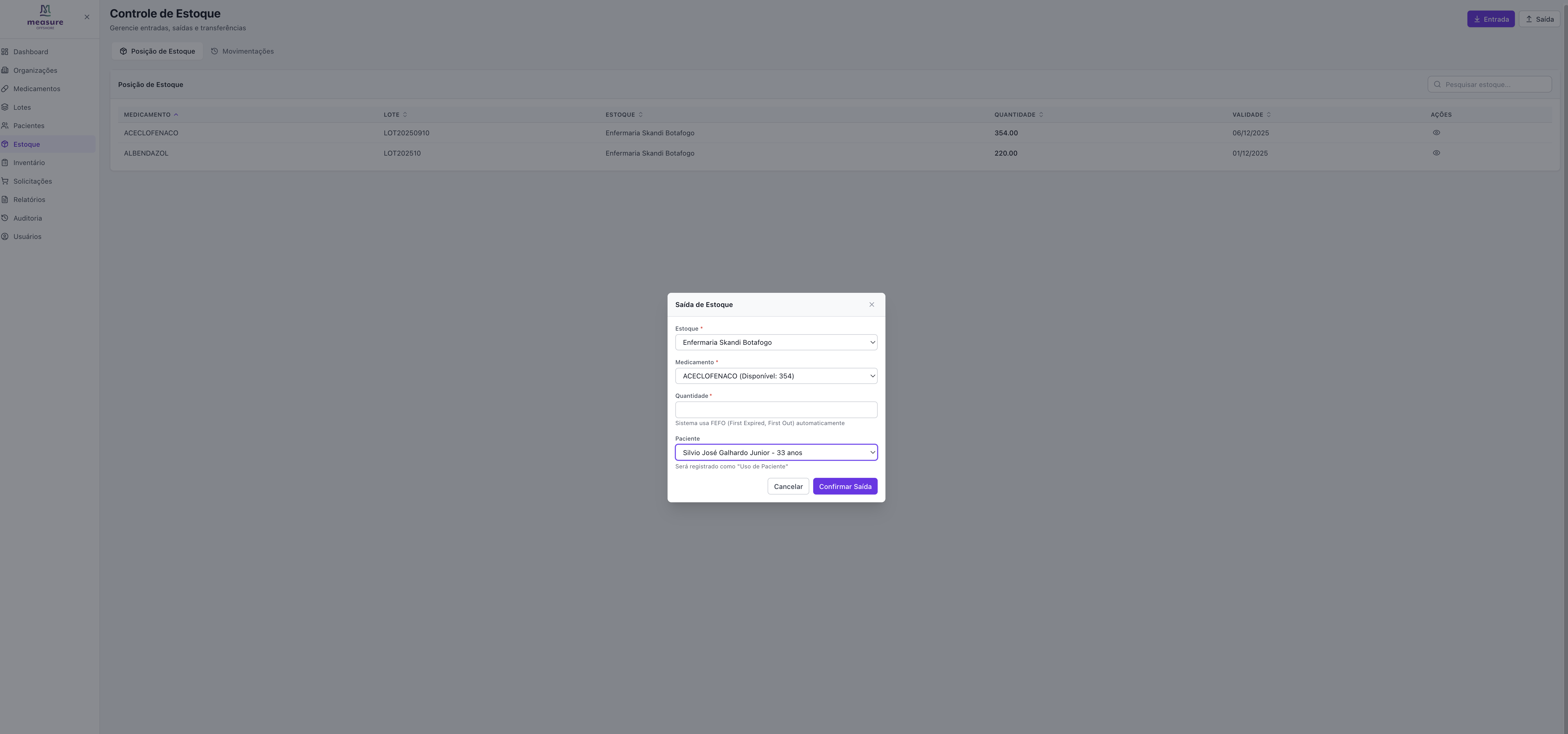Modal Estoque Saída